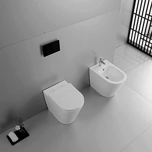 Yellowshop - Sanitari bagno a terra filo muro - Kit vaso rimless e bidet completo di coprivaso soft-close serie Wolly
