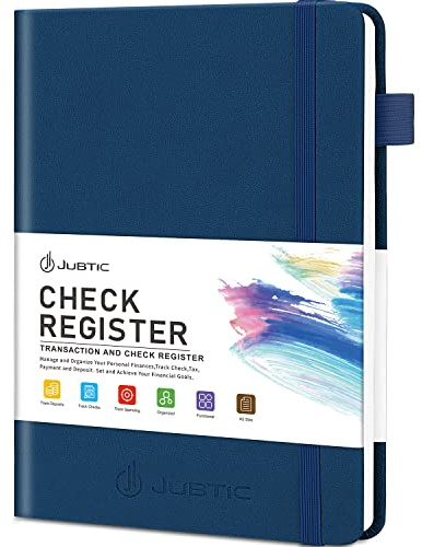 JUBTIC A5 Check Registers for Personal Checkbook, Ledger Transaction Registers Log Book for Small Business. Track Payments, Finances, Deposits, Debit Card and Bank Account - Blue