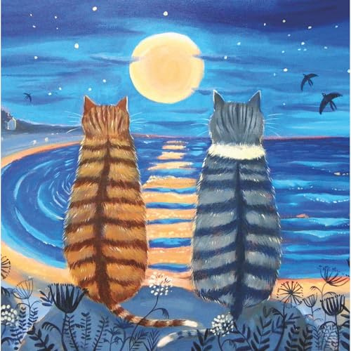 Noel Tatt Artistic Blank Greetings Card - 'Moon Cats' - From The Showcase Range - For Him/For Her - Suitable For Birthdays And Other Occasions