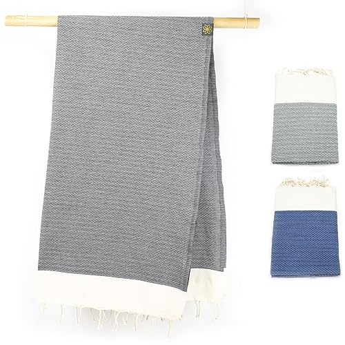 ANNA ANIQ Telo per hammam Fouta extra morbido – XXL extra grande 200 x 100 cm – 100% cotone dalla Tunisia come telo da spiaggia, asciugamano turco (grigio)