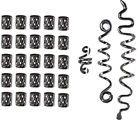 28 Stück Wikinger Haarschmuck Damen, Dreadlocks Schmuck Wikinger Haarspiralen Clips Braids Schmuck Silber Gold Metall Cuffs Haar Flecht Perlen Braids Haar Dreadlocks Zubehör für Frauen Männer Zöpfe