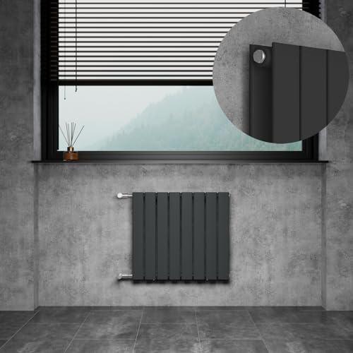 Radiatore di design piatto a pannello, orizzontale, 550 x 600 mm, riscaldamento per bagno, radiatore piatto con connettori laterali, 752 W, doppio strato (antracite)