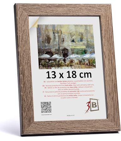 3-B Bilderrahmen HIT - Dunkel Braun (Nussbaum mit optischer Holzmaserung) - 13x18 cm - Holzrahmen, Fotorahmen, Portraitrahmen mit Acrylglas