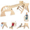 BommJokker Klettergerüst Indoor, Kletterdreieck, Kletterbogen, Kletterdreieck mit Rutsche, 4 in 1 multifunktionaler Indoor Spielplatz für Kinder ab 3+ Jahren (Holzfarbe)