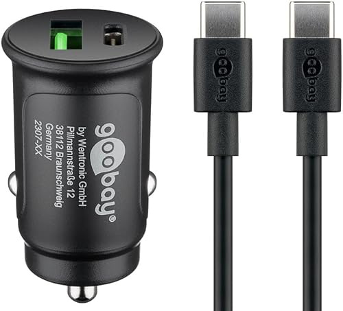 goobay Compact 27W Cigarette Lighter USB C Distributor/12V/Compact Car Charger/Car Charger Power Delivery/Fast Charge Includes Cable - 72165