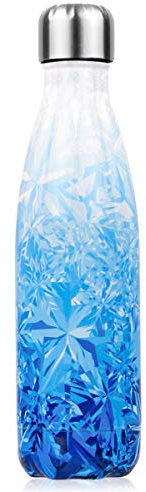 Bottiglia Acqua in Acciaio Inox, Borraccia Termica Senza BPA Bottiglia Termica Isolamento Sottovuoto a Doppia Parete Borracce Per 24 Ore Fredde e 12 Ore Calde (Fiore Ghiaccio, 500ml)