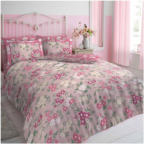 GC GAVENO CAVAILIA Blommigt påslakan king size (230 x 220 cm) – påslakanset i polybomull, 3-delat sängöverdrag med örngott – tvättbart linne – rosa