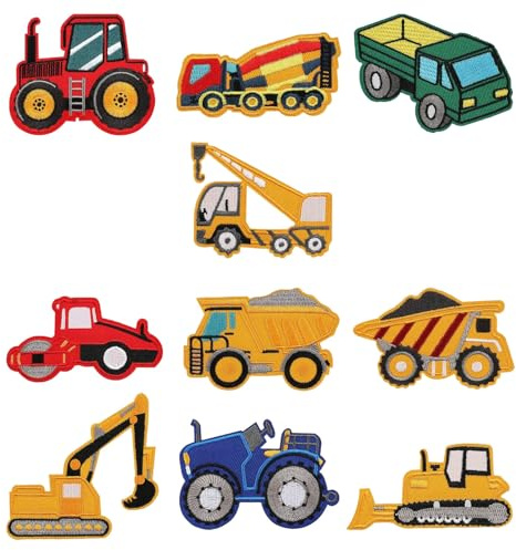 10 Pezzi Toppe per Veicoli, Toppe Termoadesive Bambini di Veicolo di Ingegneria, Toppa Termoadesiva per Auto per Giubbotti, Jeans, Zaini, Maglietta, Cucire Applicazioni