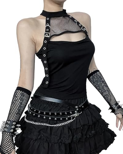 YINGWIN Crop Top en maille filet de pêche ajouré pour femme - Vêtement gothique pour femme