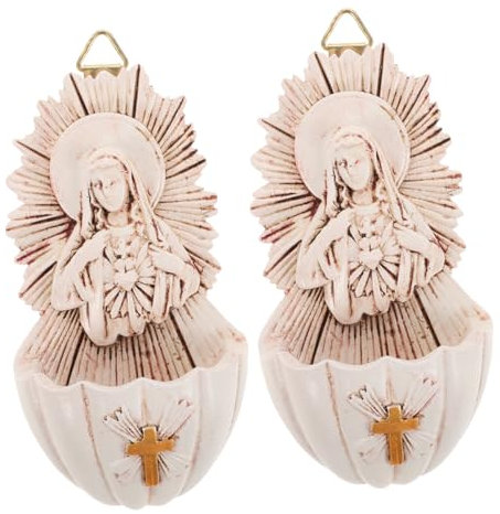 Cabilock Pila De Agua Católica De Resina 6.5x4x12 Cm Ligera Para Colgar La Pared Decoración Religiosa Para Entrada Hogar 2 Piezas Para Rituales De Comunión y Confirmación
