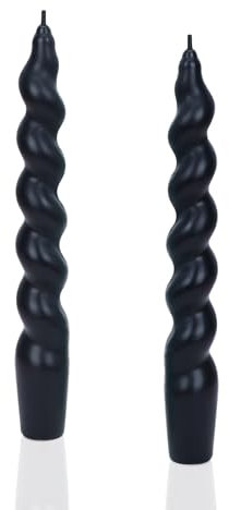 Tapered Candles, Spiral Dinner Candle, 18.5cm Long Macaron Black Twisted Candles for Wedding Halloween Christmas Birthday Party Table Dressings (Black 2Pcs)