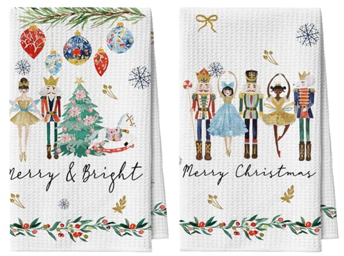Artoid Mode Weihnachtskugeln Nussknacker Baum Weihnachten Küchentücher Geschirrtücher, 42x65 cm Mikrofaser Saugfähig Handtücher Küchen Deko 2er Set