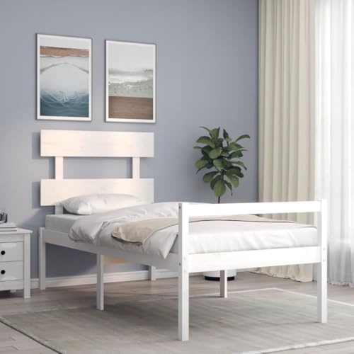 Genérico Cama Personas Mayores cabecero Madera Maciza Blanco 90x200 cm,Mobiliario,Camas y Accesorios,Camas y somieres,3195337