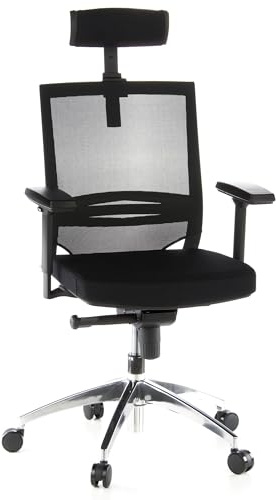 hjh OFFICE 657240 Profi Bürostuhl Porto MAX Stoff/Netz Schwarz Bürosessel ergonomisch, Kopf- & Lordosenstütze verstellbar