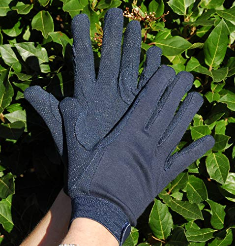 Rhinegold Cotton Pimple Grip Horse Riding Gloves - Navy - Extra Large - Non-Slip Lightweight Women's Equestrian Gloves with Velcro Fasten and Elasticated Wrist - Riding Gloves Ladies Equestrian