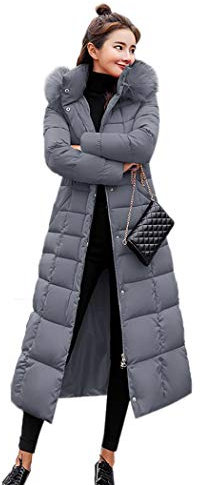 kisshes Women Ladies Long Padded Puffer Coat Winter Warm Cotton Quilted Jacket Parka with Removable Faux Fur Hood Grey 3XL