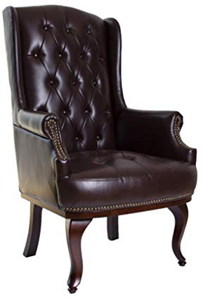 Chesterfield Style Leather High back Winged Fireside Armchair Chair Orthopedic (Chocolate Brown)