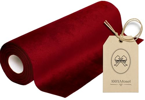 100%Mosel Camino de Mesa de Terciopelo, en Rojo Burdeos (28 cm x 5 m), de poliéster con Aspecto de Terciopelo Mate, Elegante decoración de Mesa