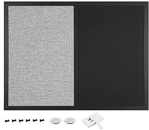 Navaris Lavagnetta Combinata Ardesia e Tessuto Punta-Spilli - Lavagna Magnetica Nera e Bacheca 60 x 45 cm - Memo Board con Gessi Magneti e Puntine