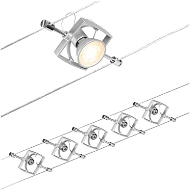 Paulmann 94430 CorDuo Seilsytem Set Mac II DC max. 5x10 Watt erweiterbar Chrom matt Drahtseil Kunststoff GU5,3 Drahtseilsystem ohne Leuchtmittel, Chrom Matt/Chrom
