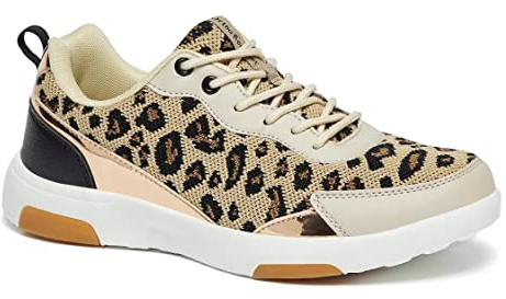 Women's Orthopedic Walking Shoes for Plantar Fasciitis: Casual Fashion Sneakers for Work with Arch Support, Soft Ultralight Lace Up Dressy Shoes Relaxed Fit Leopard Size 6