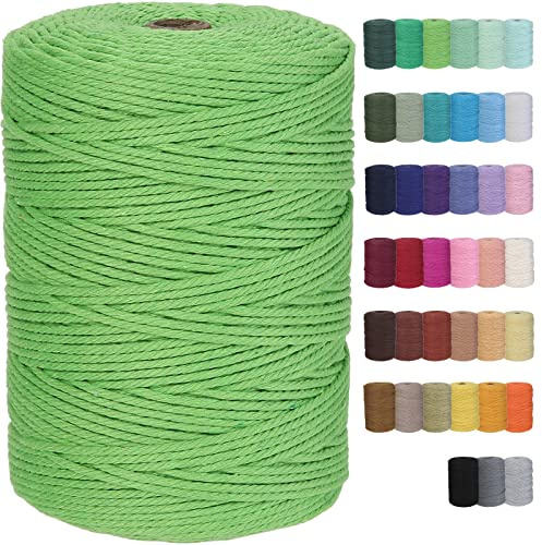 GOHOF Macrame Cord 3mm x 328yards Natural Macrame Cotton Rope Colored Macrame Rope Soft Cotton Cord Macrame Supplies Craft Rope Macrame Yarn for Plant Hanger Wall Hanger Dreamcatcher (Light Green)