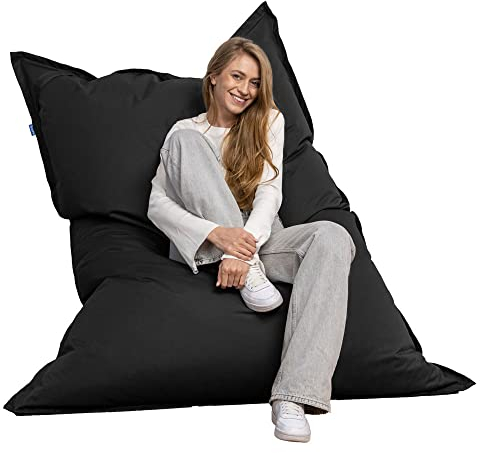 Bruni Riesen-Sitzsack Caree in Schwarz – rechteckiger XXL-Sitzsack mit 140x180 cm und 400 l Füllung, Bean-Bag mit Innenhülle, Liegesack, Abnehmbarer Bezug, Indoor und Outdoor, aus Deutschland
