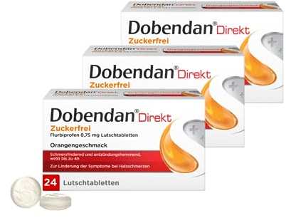Dreierpack DOBENDAN Direkt Zuckerfrei Lutschtabletten bei starken Halsschmerzen & Schluckbeschwerden 3 x 24 Stück
