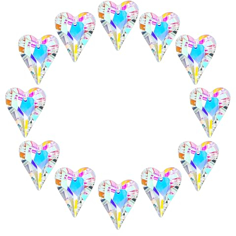 Lot de 12 attrape-soleil en cristal AB avec revêtement en forme de cœur, prismes arc-en-ciel, attrape-soleil pour fenêtre, pendentif à suspendre pour jardin, maison, mariage, décoration de Noël (27