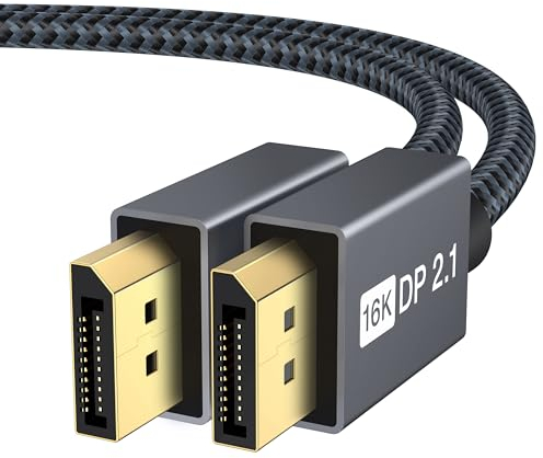 IVANKY 16K DisplayPort Kabel 2.1 2M, Kabel Displayport 4K@240Hz/165Hz/144Hz, 16K@60Hz, 8K@120Hz, 2K@240Hz, DP Kabel 2.1 Kompatibel mit HDR10, FreeSync, G-Sync für Gaming Monitor - Grau