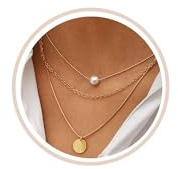 FUNEIA Collier Femme Or Multirang 14K Plaqué Or Femme Sautoir Colliers Long Fantaisie Boheme Cordon Collier pour Pendentif Croix et Rond Perle Chaine Idee Cadeau Anniversaire Bijoux Enfant Ado Fille