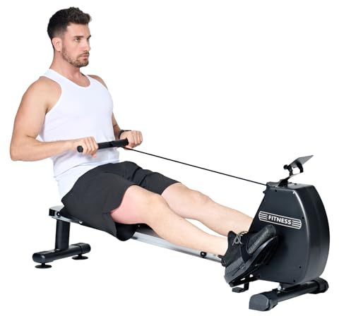 SogesHome Rudergeräte Rowing Machine mit Magnetischem Widerstand, Indoor Fitnessgerät Heimtrainer, Einstellbarer Widerstand, Faltbar, Mobil mit Rädern, 150 kg Belastbar
