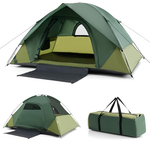 GOPLUS Tente de Camping pour 2 Personnes, Tente de Randonnée Légère et Portable avec Auvent, Tapis de Sol, Sac de Transport, Bâche PE Imperméable, Tente Dôme pour Randonnée,Pêche 216 x 156 x 116 cm