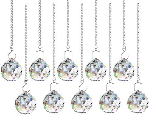 MirraSwit 10 Stück 20mm Glaskristalle zum Aufhängen, Kristalle zum Aufhängen, Kristall Sonnenfänger, Prismen Kristalle, Glas Prisma für Hängeleuchter Fensterdekoration