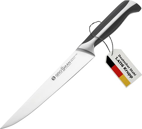 GROSSMAN® 483ON - Oregano | Tranchiermesser 33,5 cm | Ultrascharfer Küchenmesser | Deutschem Edelstahl Klinge 20,5 cm | mit Ergonomischen Griff 13,0 cm (171 Gramm)