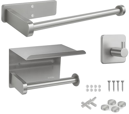 Conjunto Baño Toallero y Portarrollos con Estante y Gancho Plata, Acero Inoxidable
