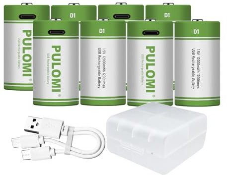 8 batterie D USB Type-C D agli ioni di litio ricaricabili, ad alta capacità, 1,5 V, 8000 mAh, 12000 mWh, batteria al litio ricaricabile, 3 ore di ricarica rapida, con cavo di ricarica
