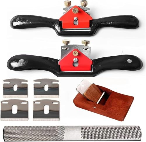 Adjustable Spokeshave Set - 2pcs Spokeshave, 6pcs Metal Blade, Portable Woodworking Planes and 4-Way Wood Rasp File, Perfect for Wood Craft and Woodworking