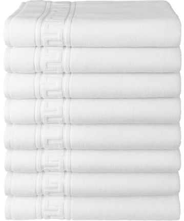 MOPAREL 6 Toallas Grandes Baño Hotel. Sábanas 100x150cm Blancas. 100% Algodón 450g/m². Rizo Convencional. Diseño Greca.