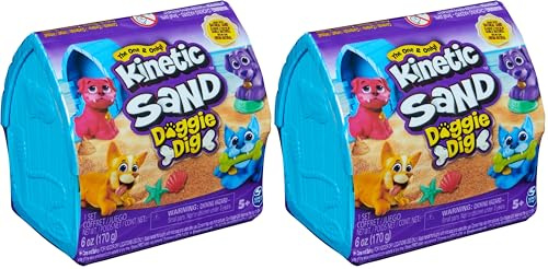 Kinetic Sand, Mini Cagnolino, 170g di Sabbia Cinetica Naturale, 1 Cagnolino a Sorpresa, 2 Accessori, Custodia a Forma di Cuccia. Giocattoli per Bambini e Bambine, 3+ (Confezione da 2)