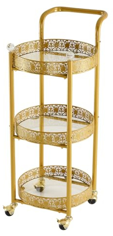taotanra Multi-Functional Mobile Trolley Golden bar cart is Suitable for Home bar Service, Featuring a Rolling bar cart with Lockable casters, a Glass bar cart with 3 Mirror Holders