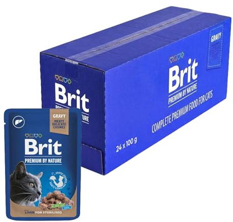 Brit Premium våtfoder för steriliserade katter, smaker lever i sås, utan tillsats av socker, 24 x 100 g