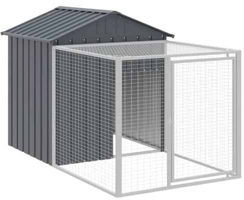 Secure Chicken House with Roof and Latch Door, Chicken Cage with Run Anthracite Galvanised Steel, Outdoor Run with Mesh Design, Large Coop with for Hens