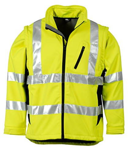 LeiKaTex Softshell-Warnschutzjacke für Herren und Damen (XXL, Neongelb/Marine) winddicht, wasserabweisend, atmungsaktiv, abnehmbare Ärmel, Fleece Innenstoff EN 20471 Arbeitsjacke