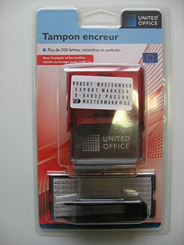 TAMPON ENCREUR automatique • Personnalisable à composer 20 x 48 mm 4 lignes • 300 caractères / symboles à personnaliser (United Office • ROUGE)