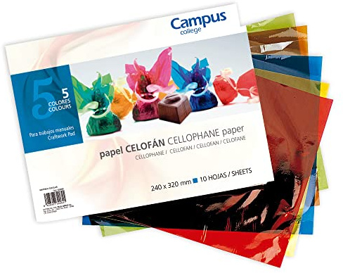 Campus University 630095 - Bloc de 10 hojas de papel celofán, 5 colores, 24 x 32 cm