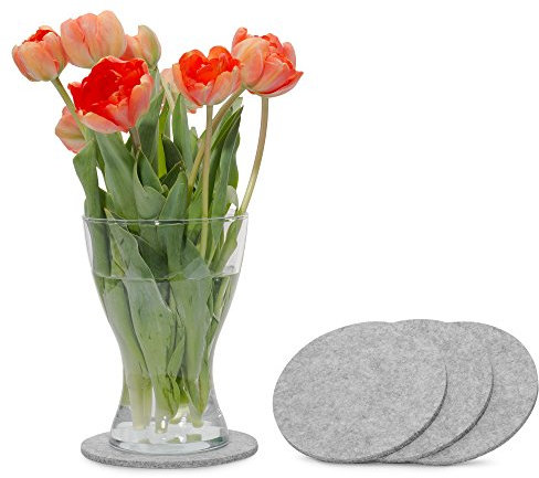 FILU Posavasos de fieltro redondo, 15 cm, 4 unidades (color a elegir), color gris claro – Posavasos de fieltro para mesa y bar como posavasos para vasos y vasos