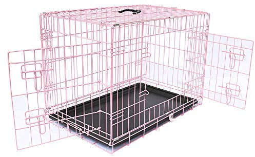 Green Bay Pets Crate Double Doors Foldable Metal Puppy Dog Cage with Tray Training Traveling Crate Extra Large (42 Inch)