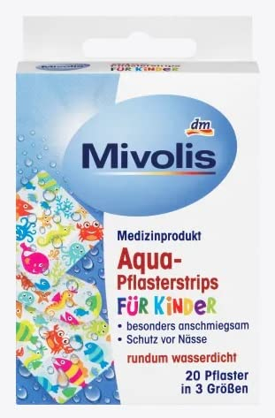 Pflaster 20 Stück (3 verschiedene Größen), farbige Erste-Hilfe-Pflaster für Kinder, Kinderpflaster mit Aqua-Designs, verschiedene Größen