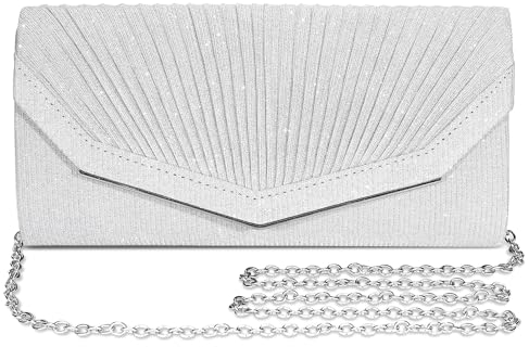 BAICLES Abendtasche Damen Clutch Brauttasche Elegant Glitzer Handtasche Klein Umhängetasche Frauen Kettentasche Schultertasche für Hochzeit Party Prom Freizeit, Silber